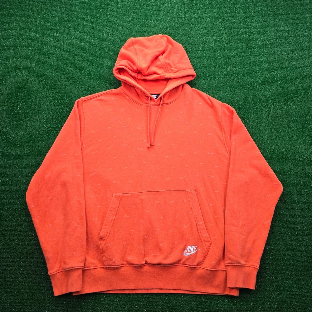 Nike Hoodie Sweatshirt Mens Large Orange Nike Swoosh All Over Print DC2767-837